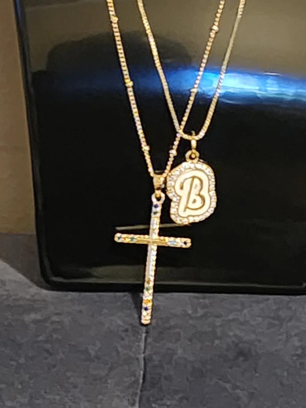 Nolune Intial B/ With Cross Necklace In Best Wishes Pink Gift Box